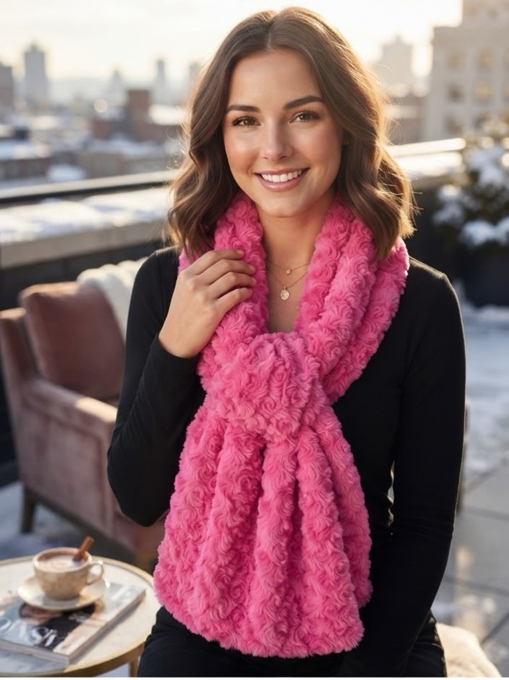 Y2K fluffy furry pink scarf